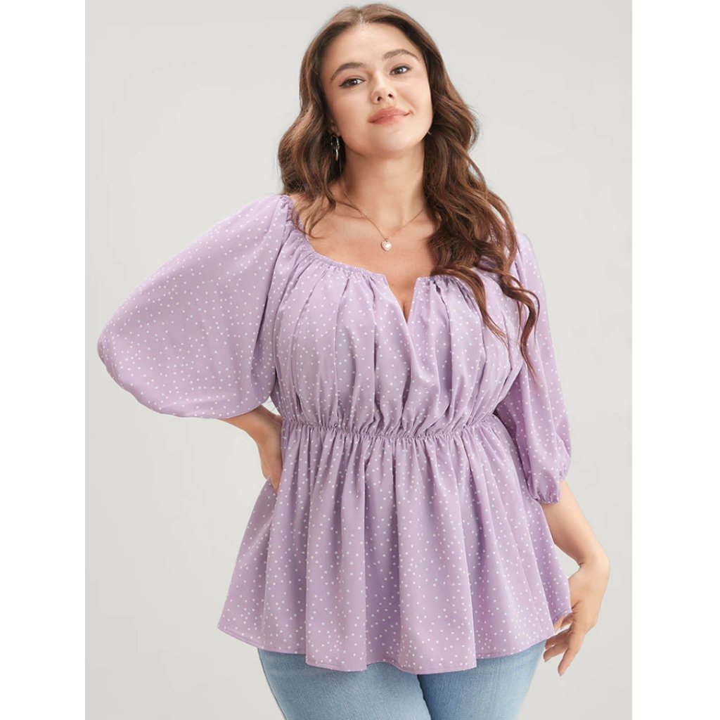 Nwt Bloomchic Lilac Polka Dot Puff Sleeve Ruffles Blouse Plus Size 18-20/2x